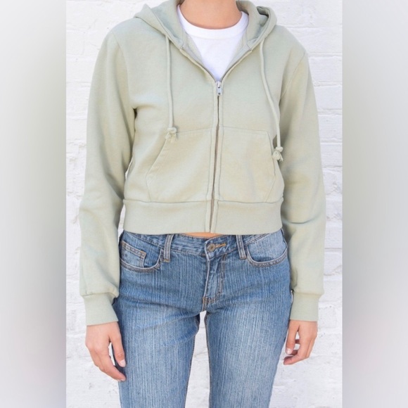 Brandy Melville Cropped Crystal Hoodie in Sage Green - Picture 1 of 4